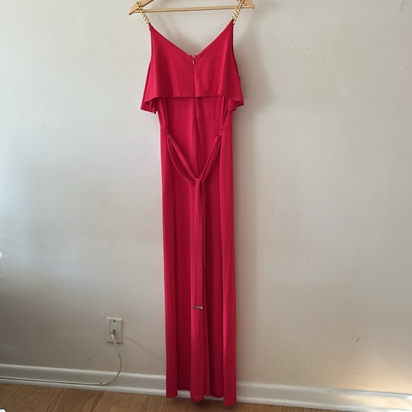 Michael Kors NWT Hot Pink Floor-Length Dress • Size L • Gold Chain Detail - Picture 12 of 13